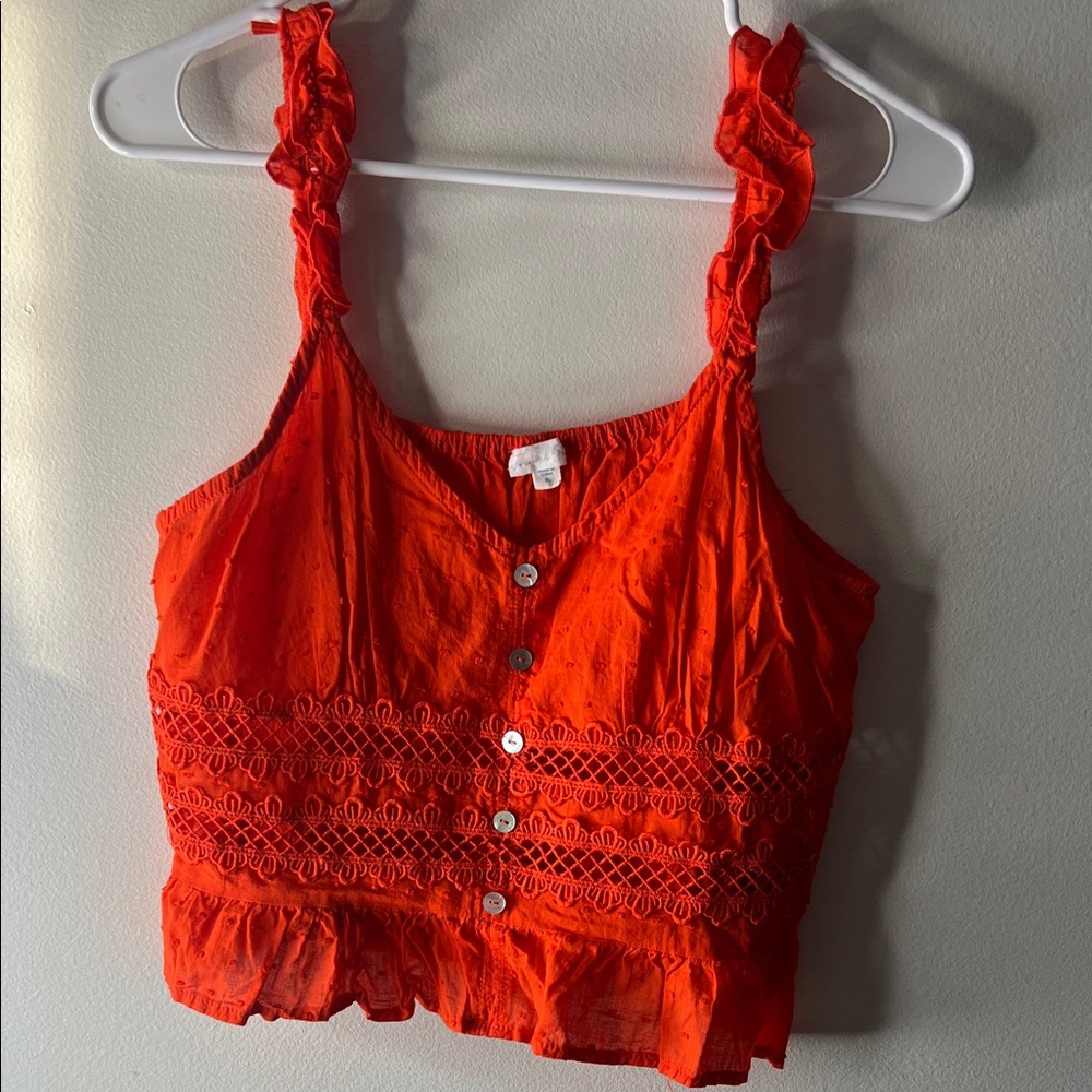 Red Orange Ruffle Strap Tank - Picture 1 of 4